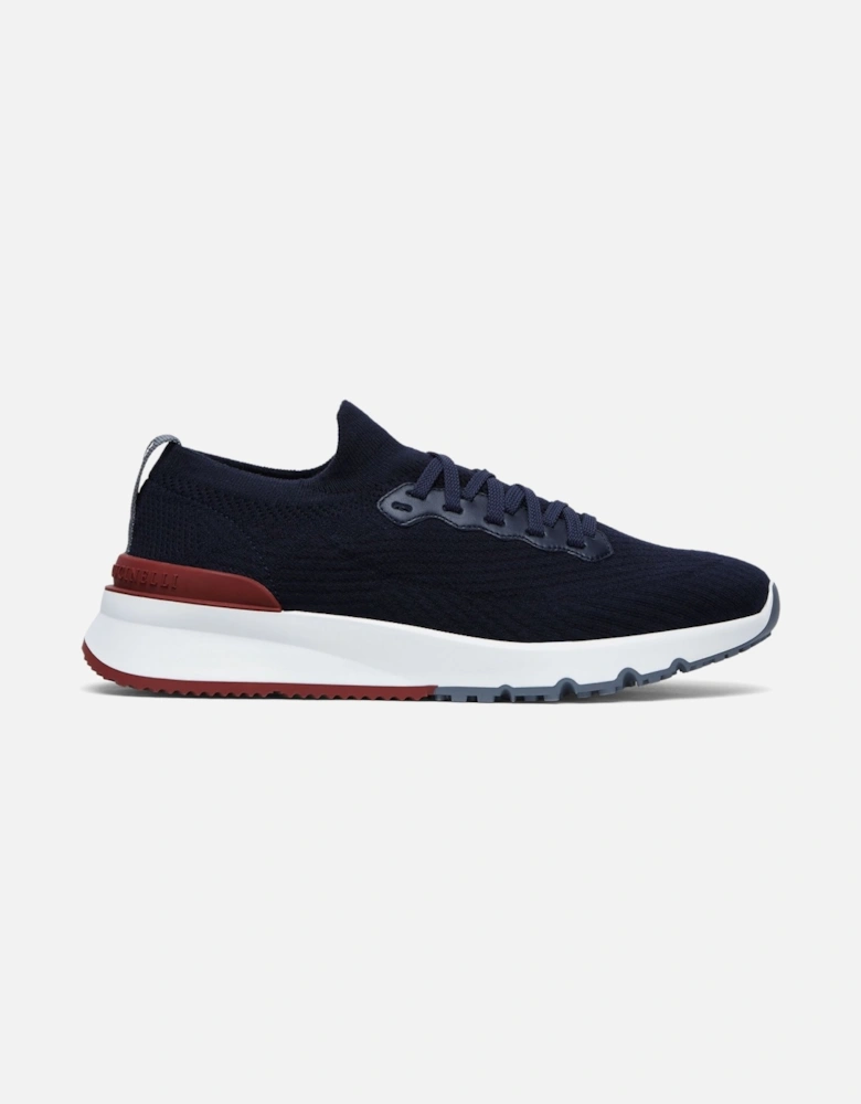 Leather Trim Stretch Knit Sneakers Navy