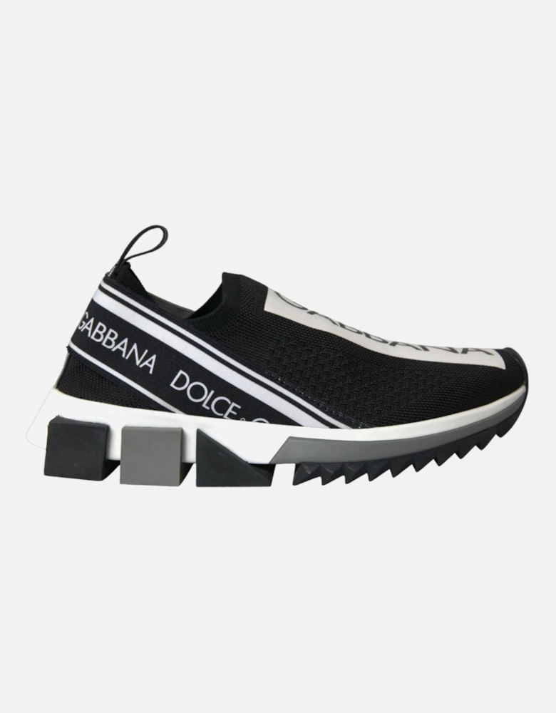 Black and White Logo Print Sneakers with Rubber Sole Women