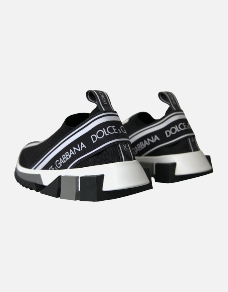 Black and White Logo Print Sneakers with Rubber Sole Women