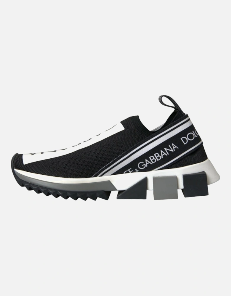 Black and White Logo Print Sneakers with Rubber Sole Women