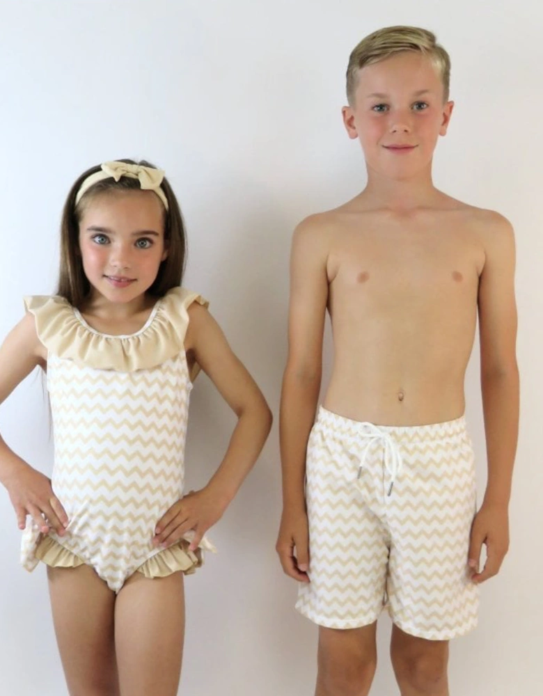 Boys Beige Zig Zag Swim Shorts