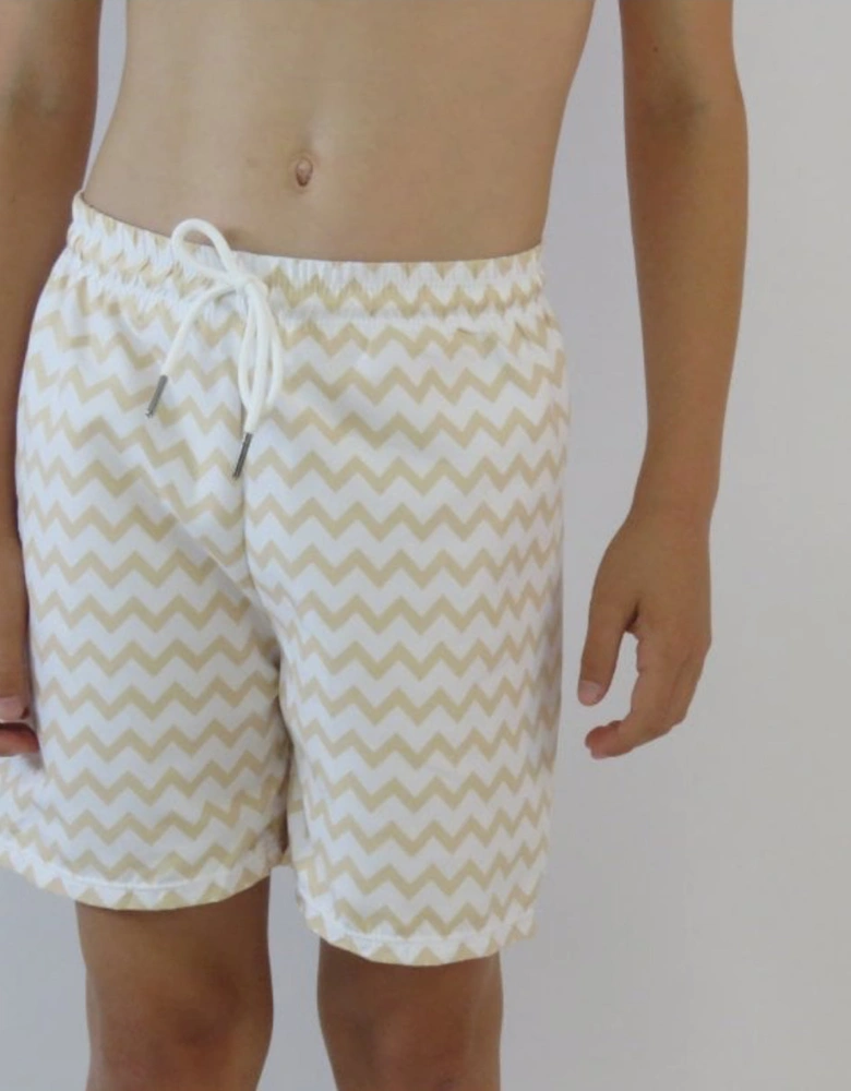 Boys Beige Zig Zag Swim Shorts