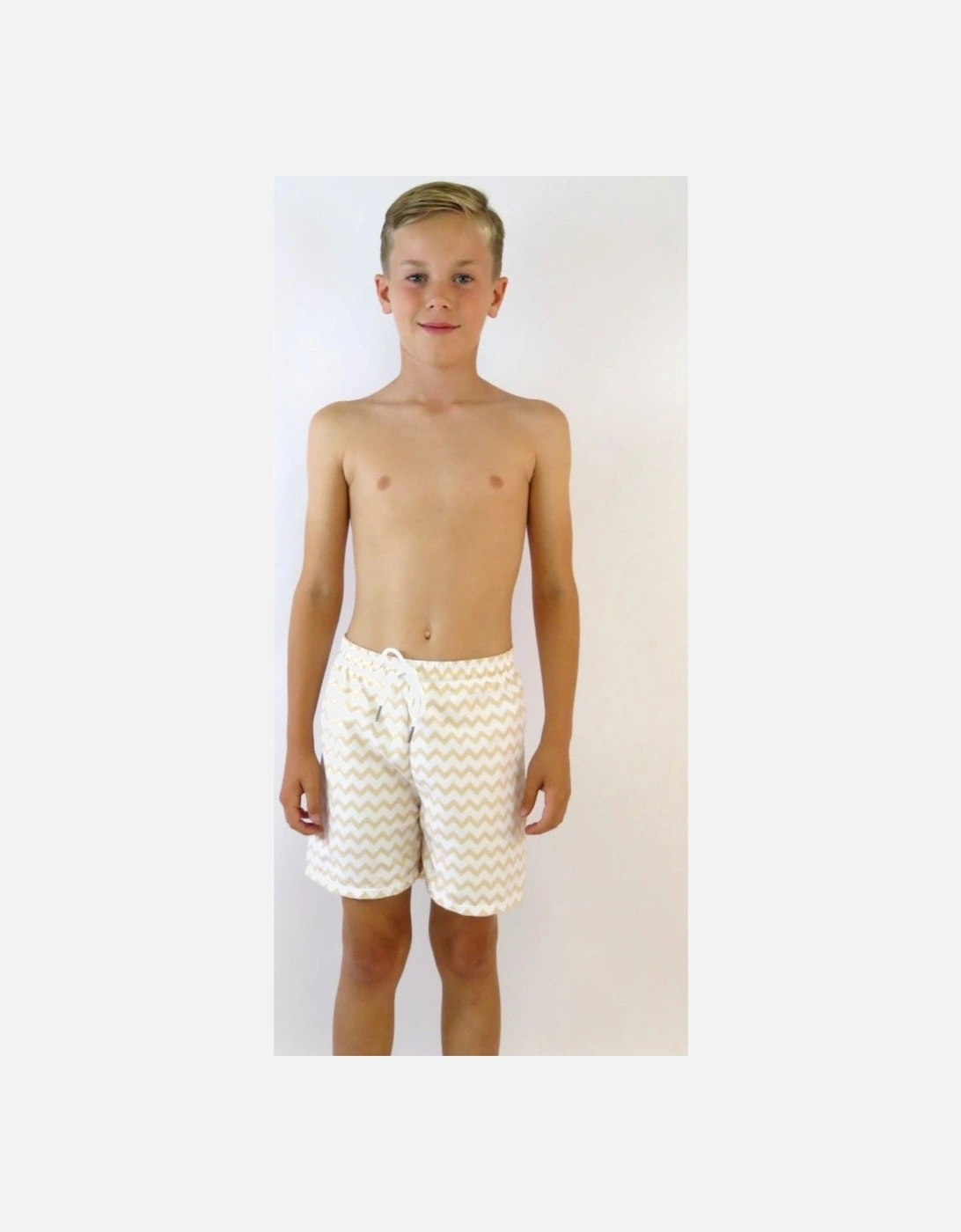 Boys Beige Zig Zag Swim Shorts