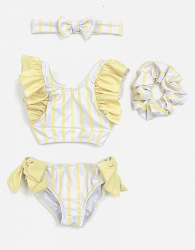 Girls Lemon Striped 4 Piece Swim Set