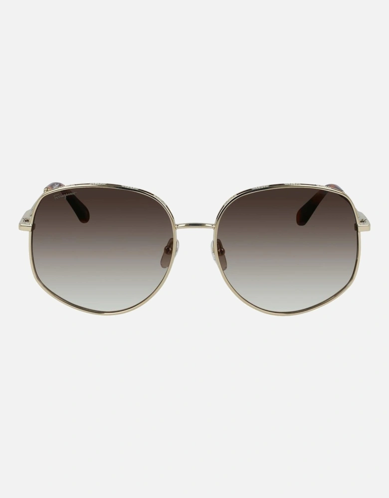Metal Sunglasses with Degraded Pink Lens Women - Gold