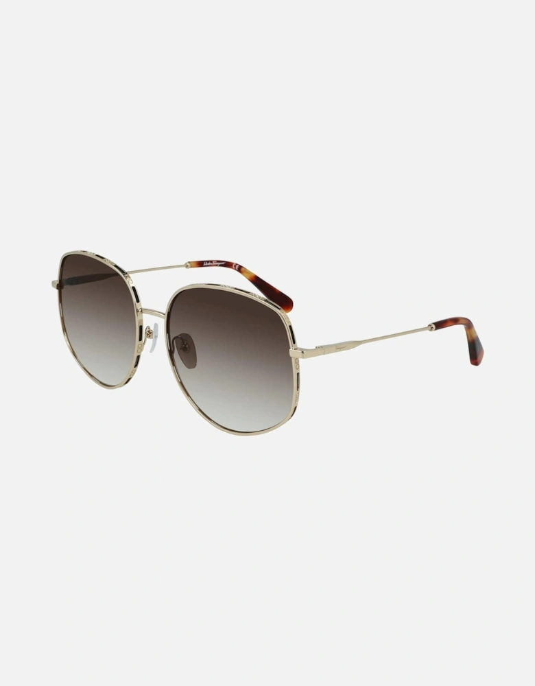Metal Sunglasses with Degraded Pink Lens Women - Gold