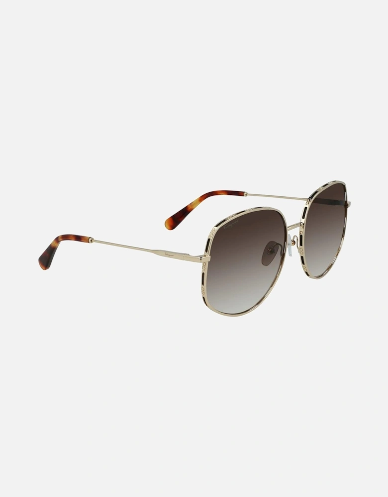 Metal Sunglasses with Degraded Pink Lens Women - Gold