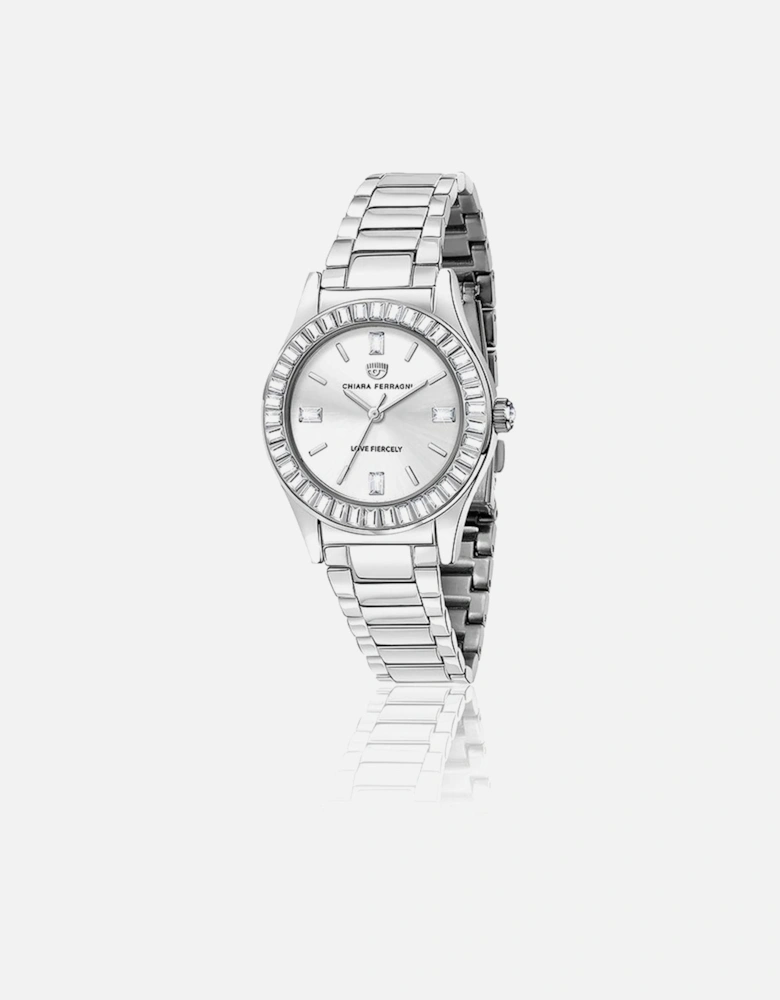 Stainless Steel Quartz Analog Watch Women - Silver Watches