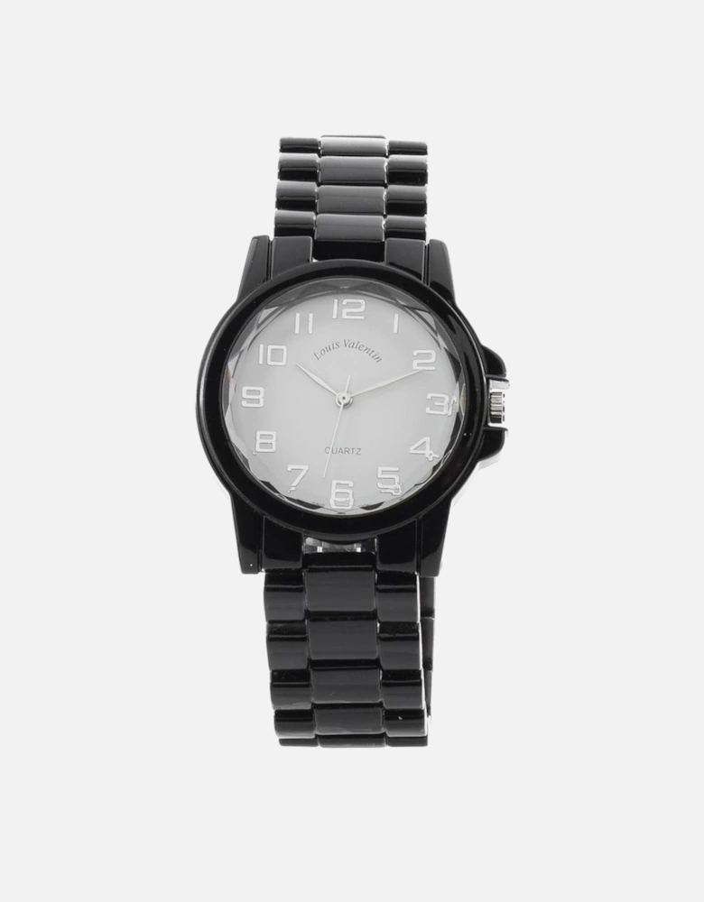 Quartz Analog Metal Case Stainless Steel Bracelet Watch Unisex - Black
