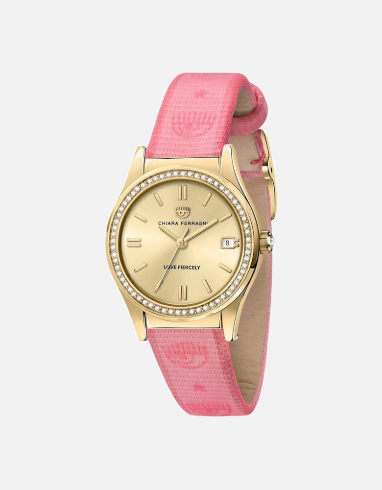 Contemporary Quartz Analog Watch with Pink Strap Women - Multicolor