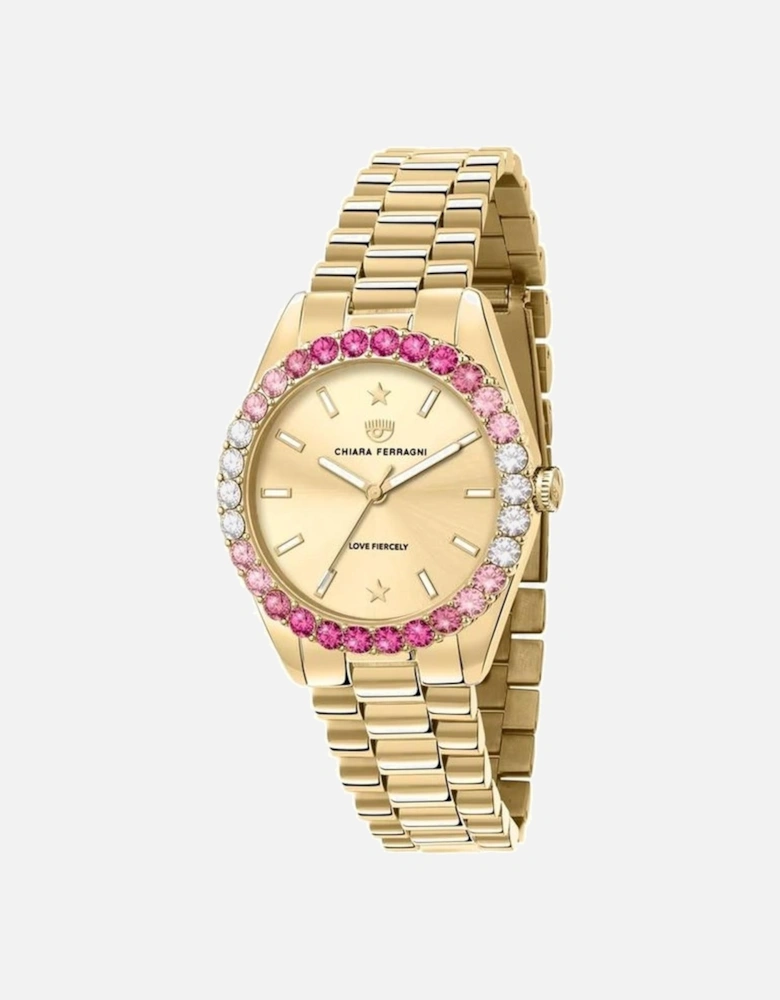 Stainless Steel Quartz Analog Watch with Hook Clasp Women - Gold