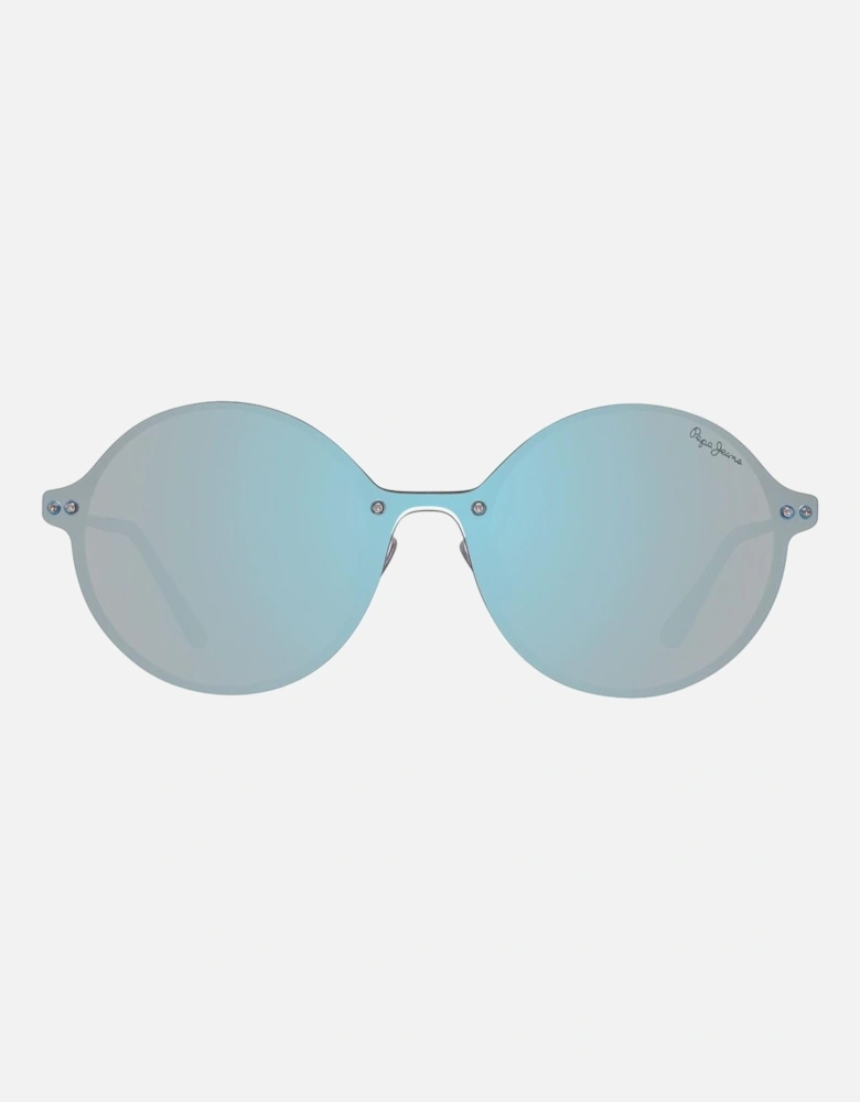 Metal Bracelet Mirrored Lens Watch with Blue Dial Unisex Sunglasses