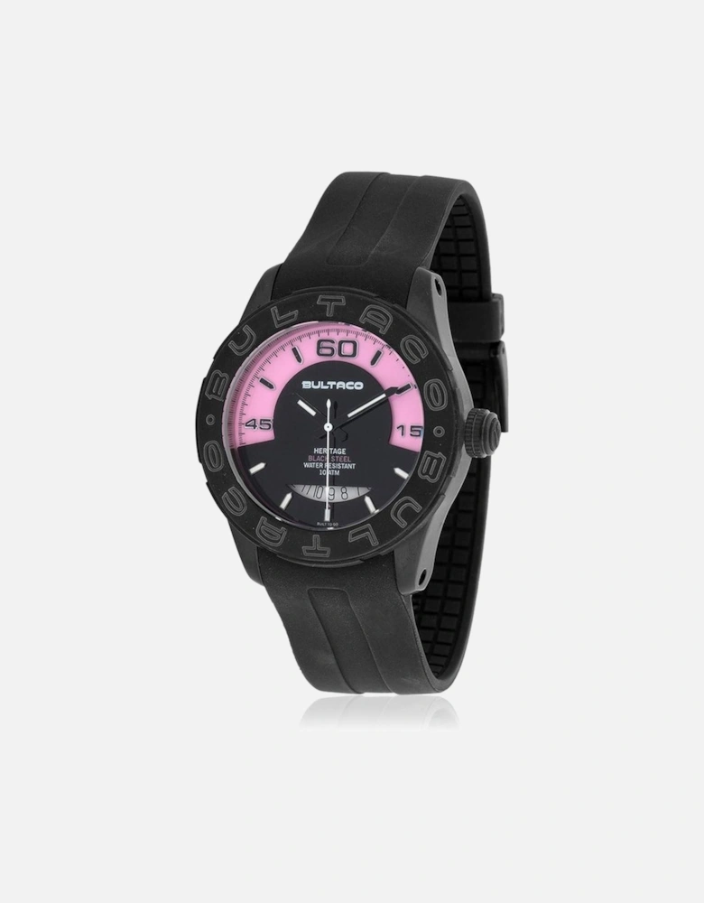 Quartz Analog Steel Case Rubber Bracelet Watch Women - Black Watches