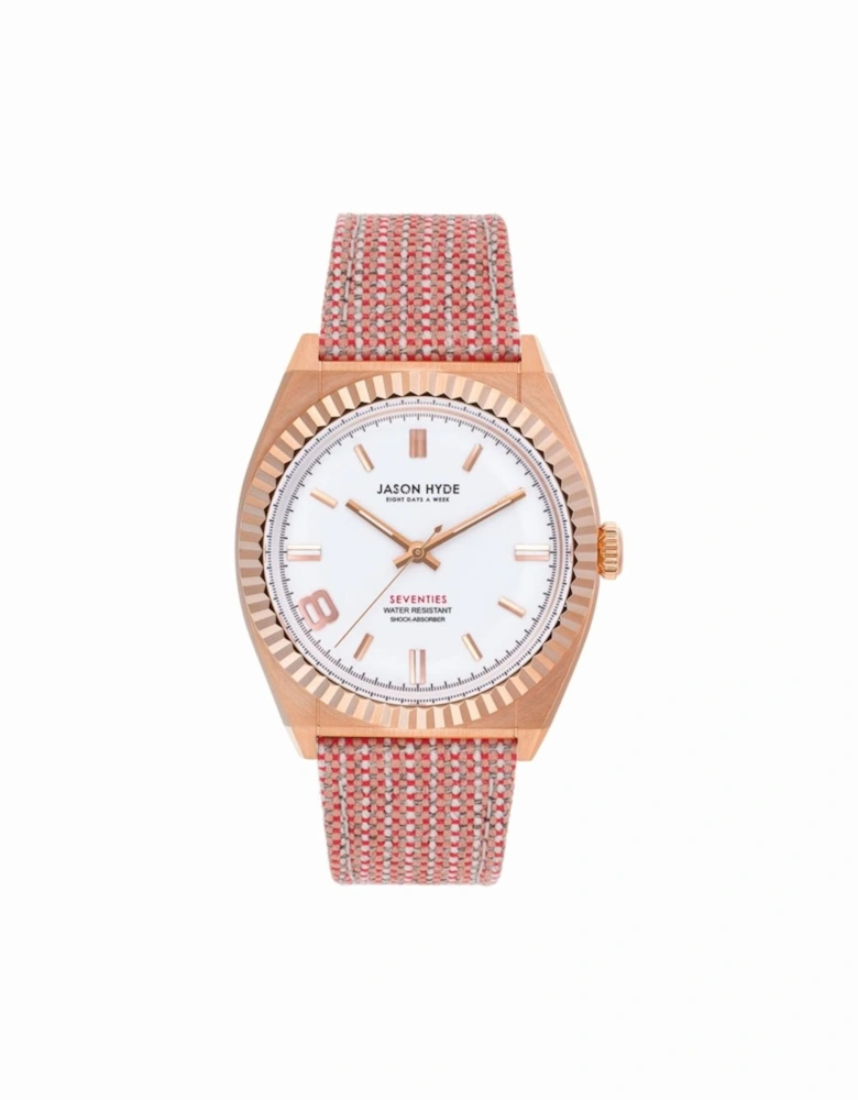 Quartz Analog Stainless Steel Watch with Textile Bracelet Women - Red