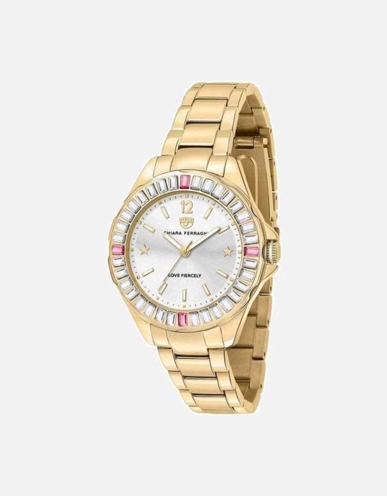 Stainless Steel Quartz Watch with Analog Display Women - Gold Watches