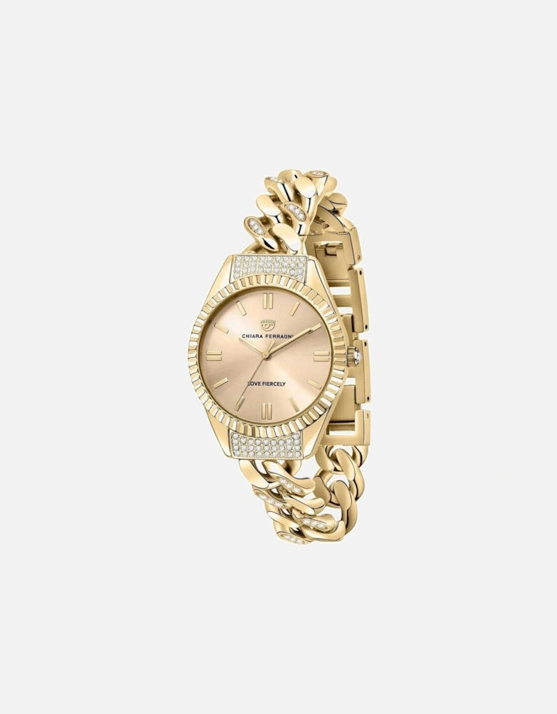 Quartz Stainless Steel Analog Watch with Mineral Glass Women - Gold