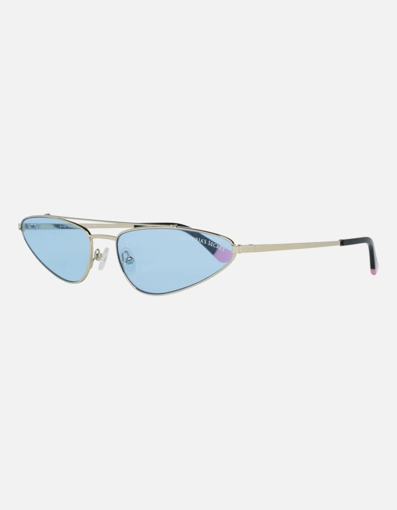 Metal Bracelet Watch with Golden Dial and Blue Glass Women Sunglasses