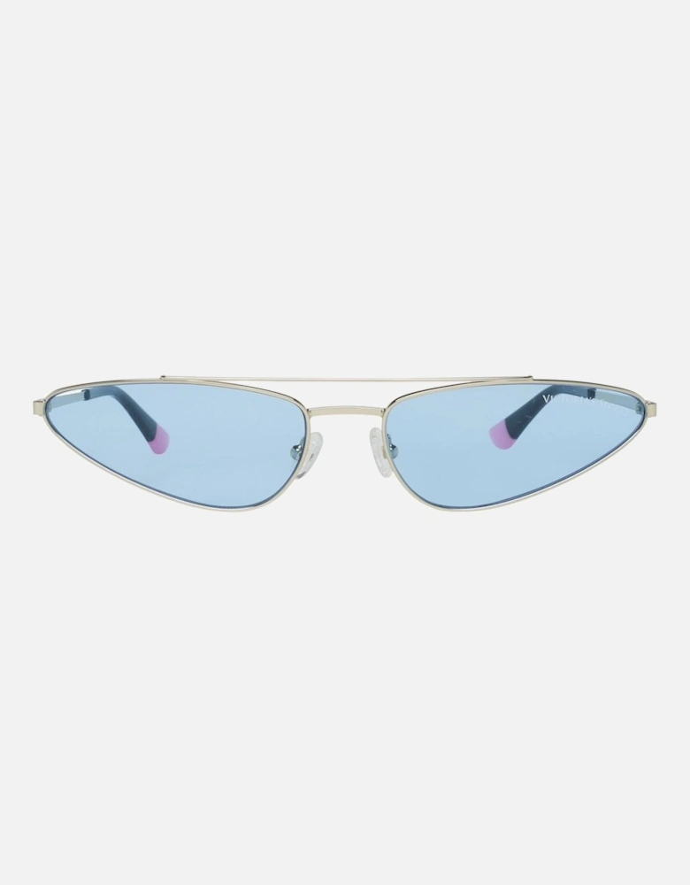 Metal Bracelet Watch with Golden Dial and Blue Glass Women Sunglasses
