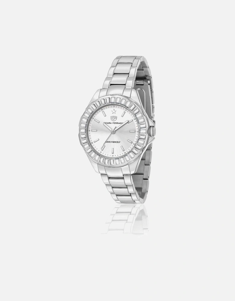 Stainless Steel Quartz Analog Watch Women - Silver Watches