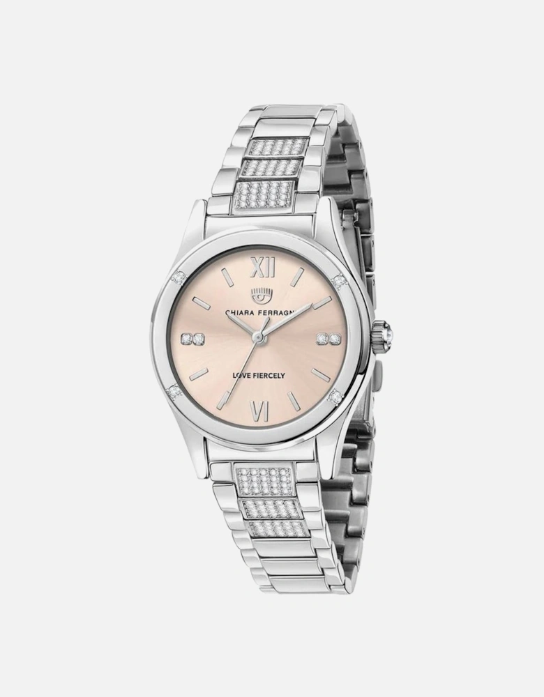 Stainless Steel Quartz Analog Watch Women - Silver Watches
