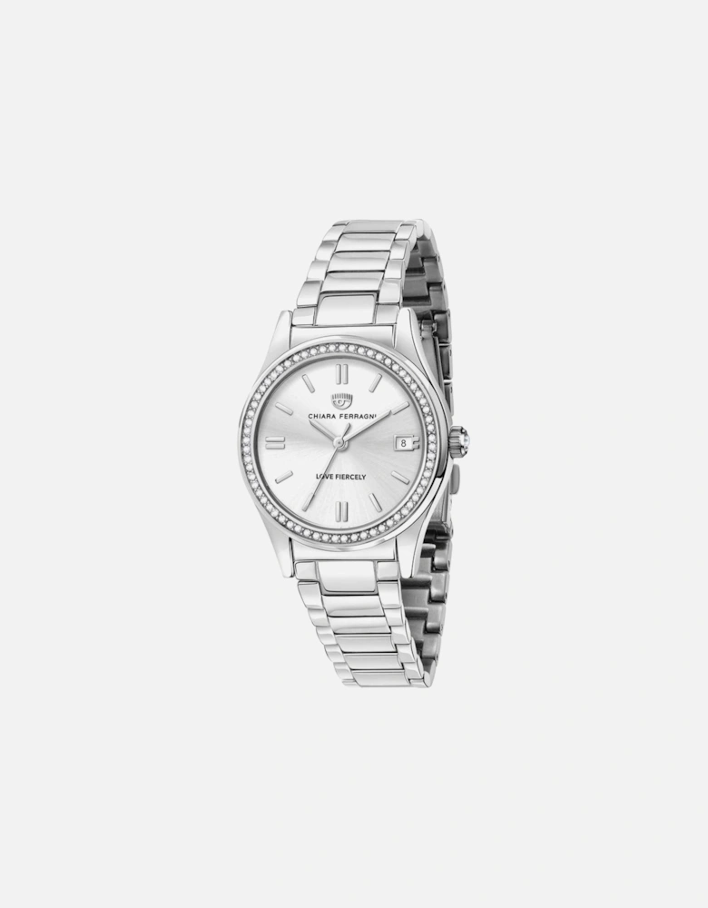 Stainless Steel Quartz Analog Watch Women - Silver Watches