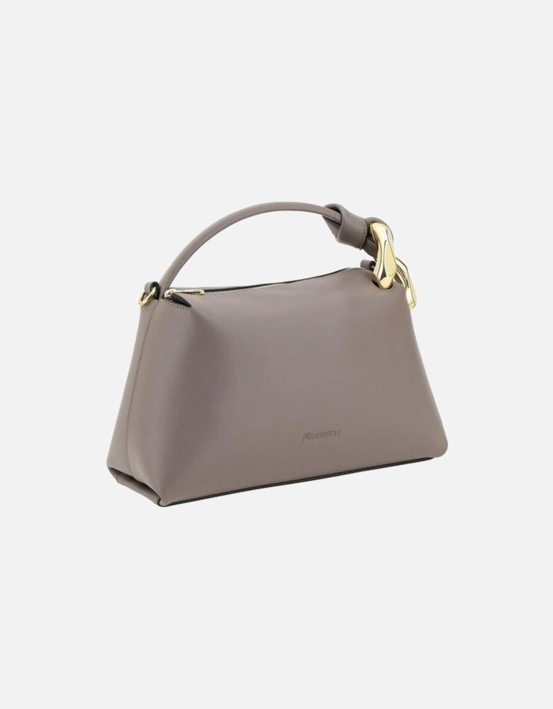 Elegant Smooth Leather Handbag with Gold Chain Detail Women - Gray