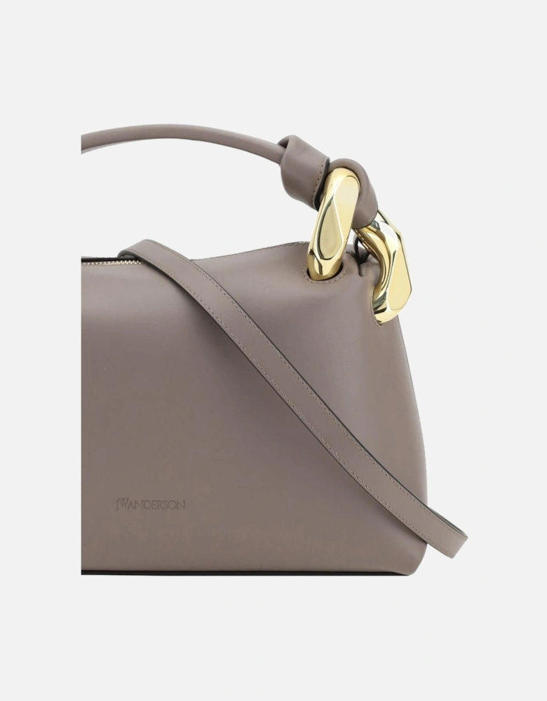 Elegant Smooth Leather Handbag with Gold Chain Detail Women - Gray