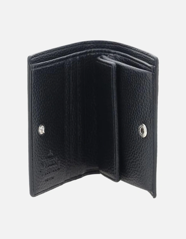 Leather Small Frame Wallet with Orb Logo Women - Black