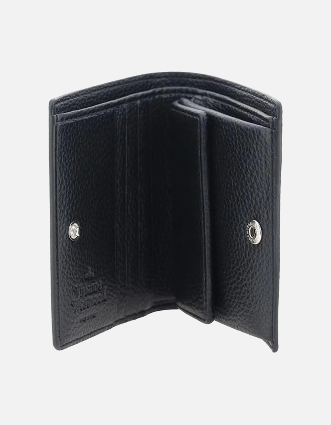 Leather Small Frame Wallet with Orb Logo Women - Black