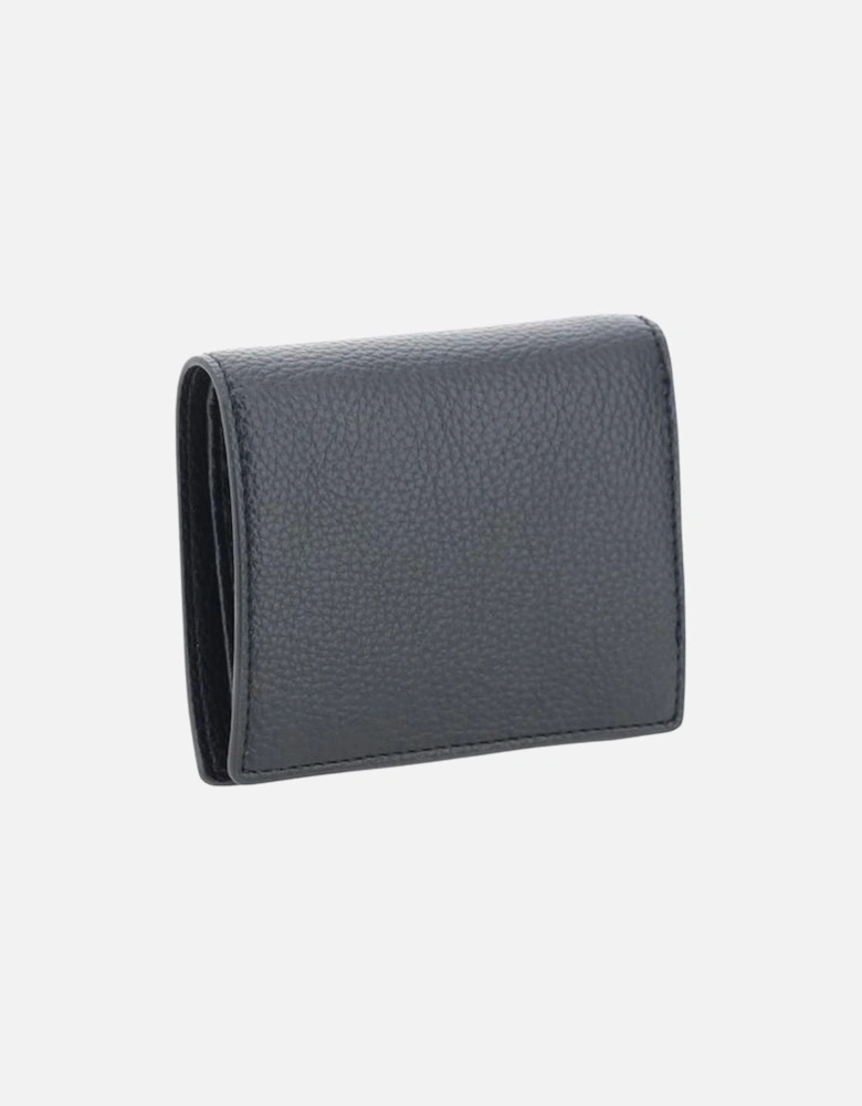 Leather Small Frame Wallet with Orb Logo Women - Black
