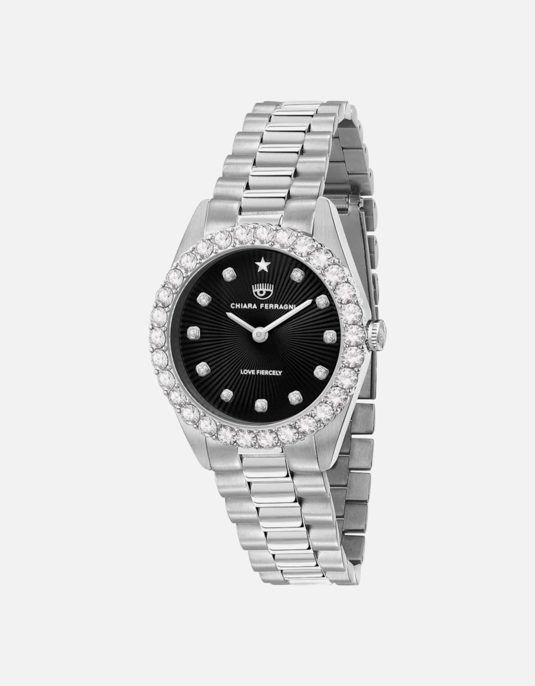Stainless Steel Quartz Analog Watch Women - Silver Watches