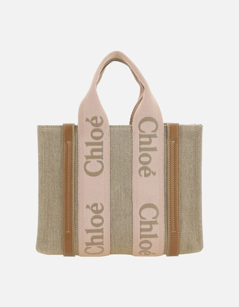 Woody Linen Handbag with Leather Details Women - Beige