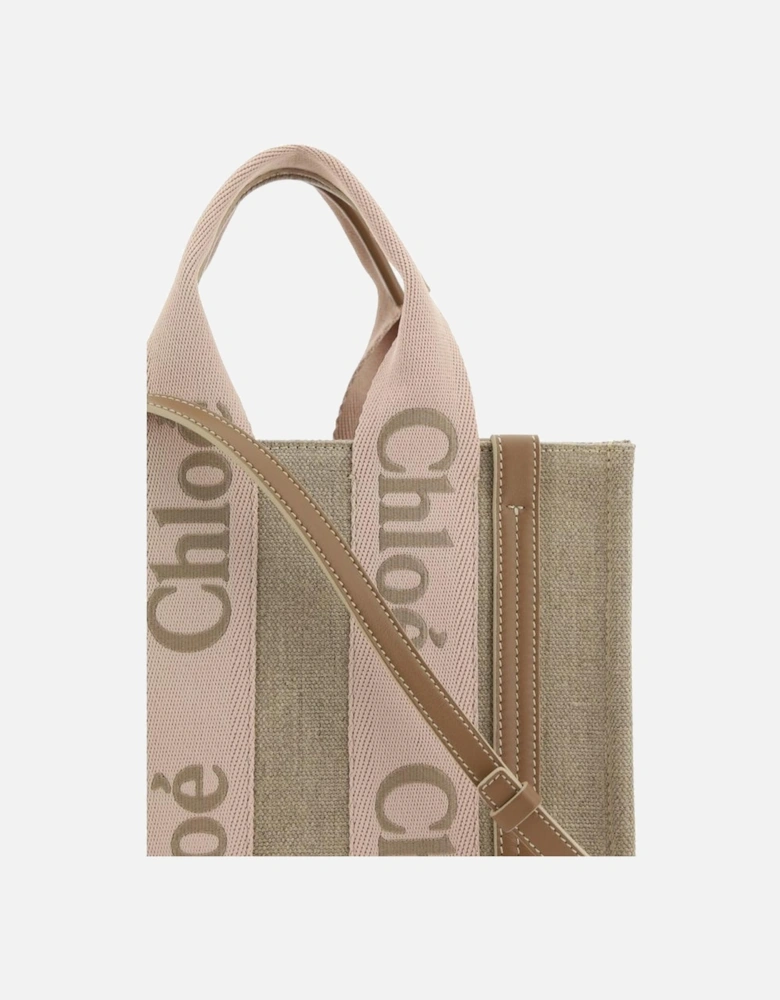 Woody Linen Handbag with Leather Details Women - Beige