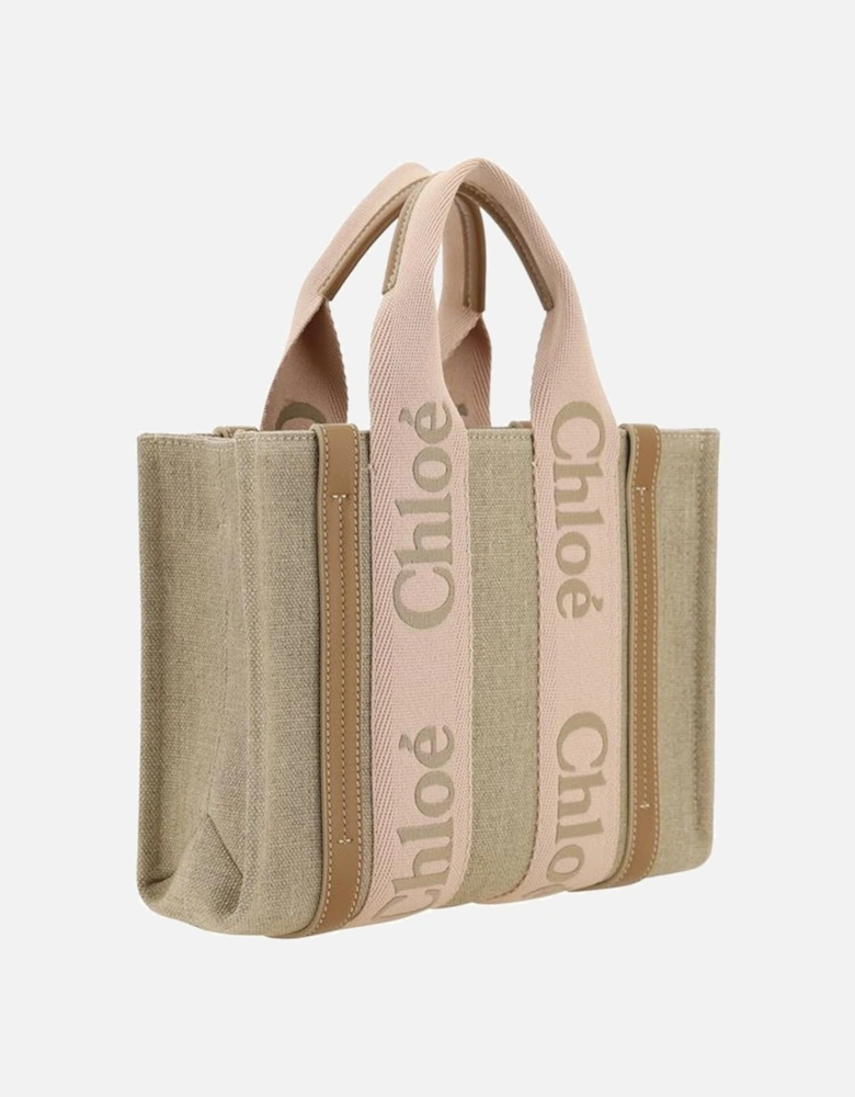 Woody Linen Handbag with Leather Details Women - Beige