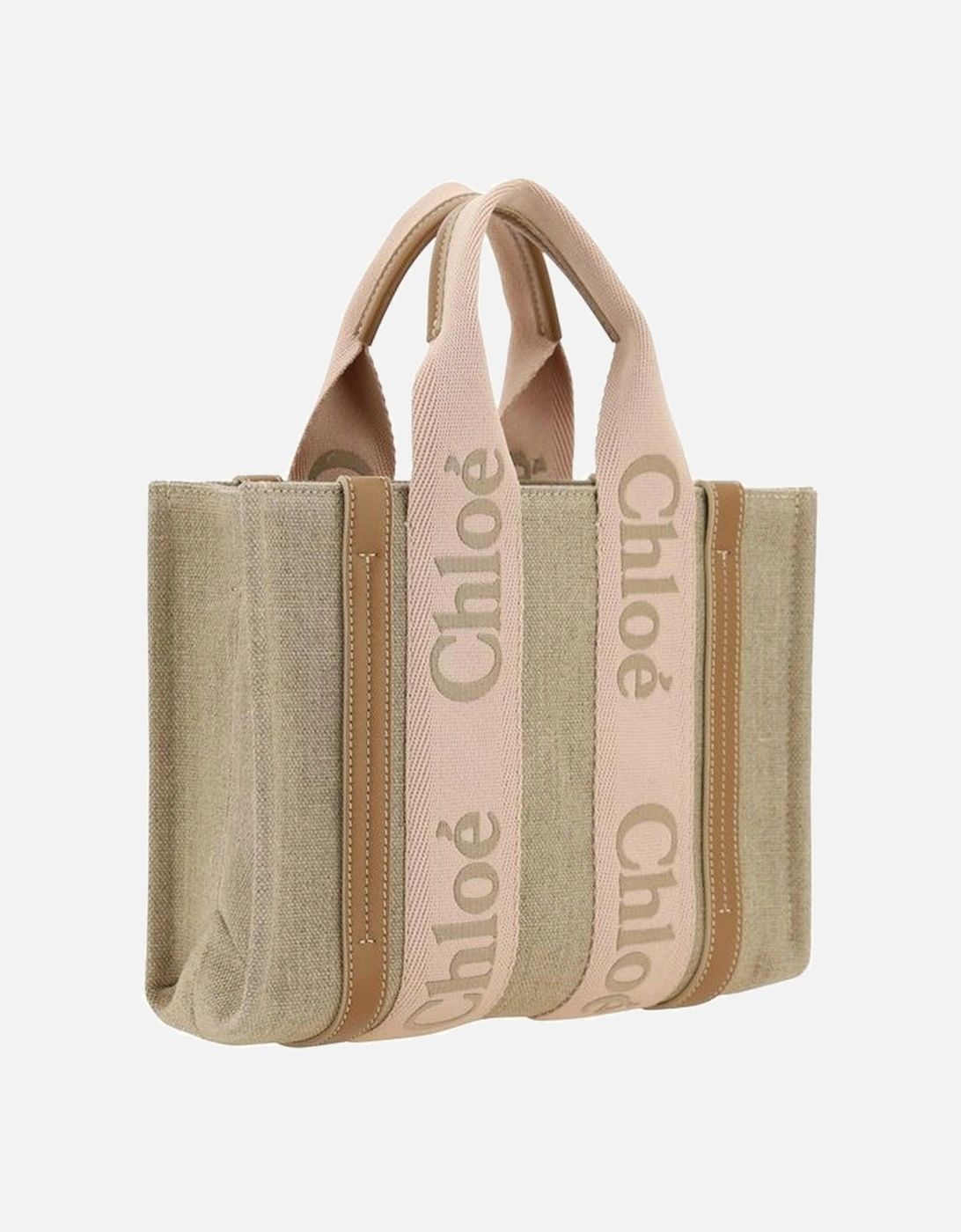 Woody Linen Handbag with Leather Details Women - Beige
