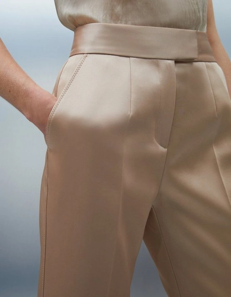 Structured Viscose Satin Stitch Detail Tailored Kickflare Trouser