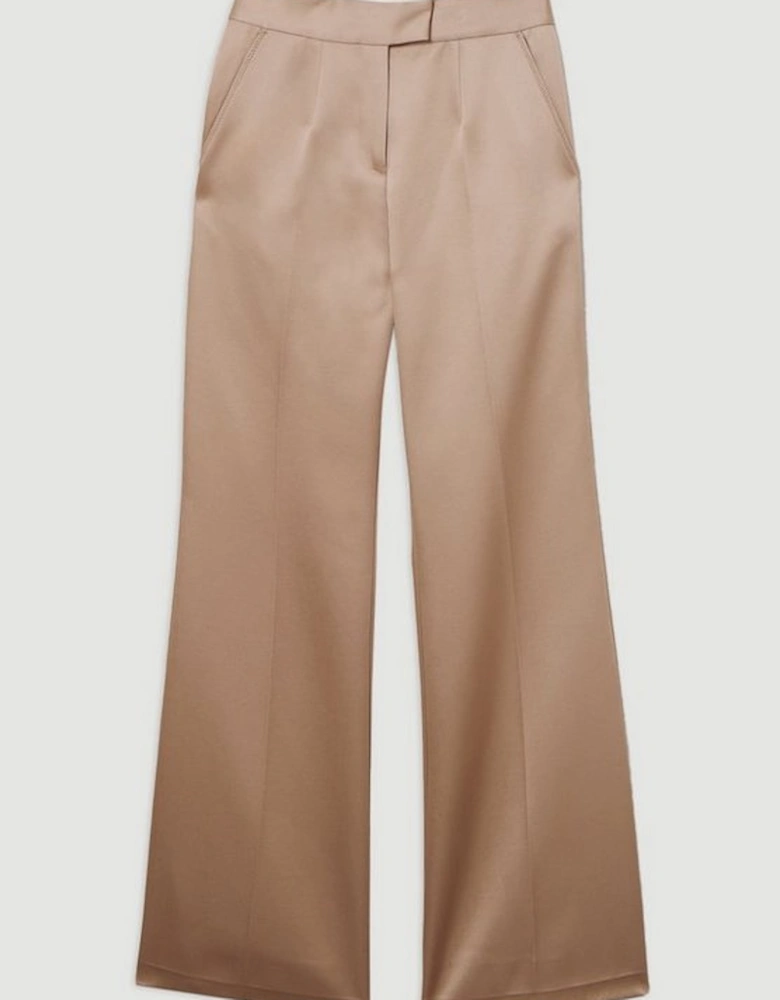 Structured Viscose Satin Stitch Detail Tailored Kickflare Trouser