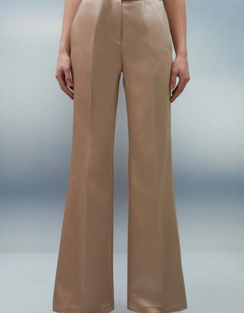 Structured Viscose Satin Stitch Detail Tailored Kickflare Trouser