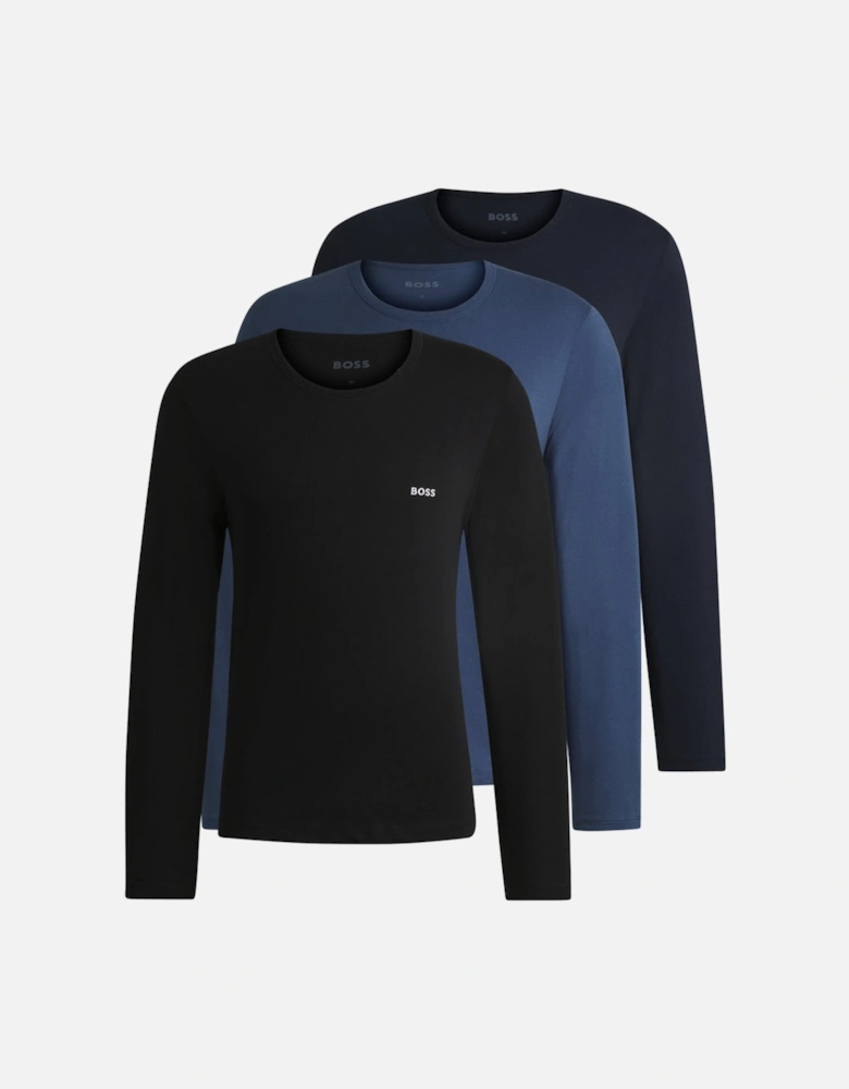 3-Pack Long-Sleeve Regular Fit T-Shirts, Black/Blue/Navy