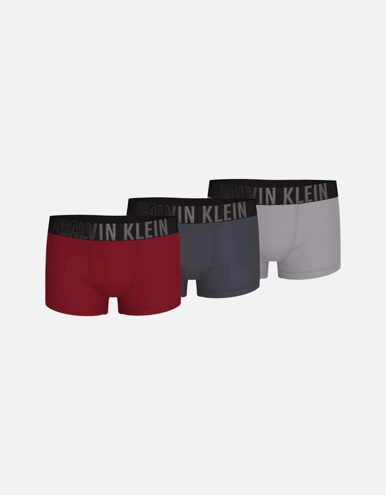 Boys 3-Pack Intense Power Boxer Trunks, Burgundy/Grey/Teal w/ silver