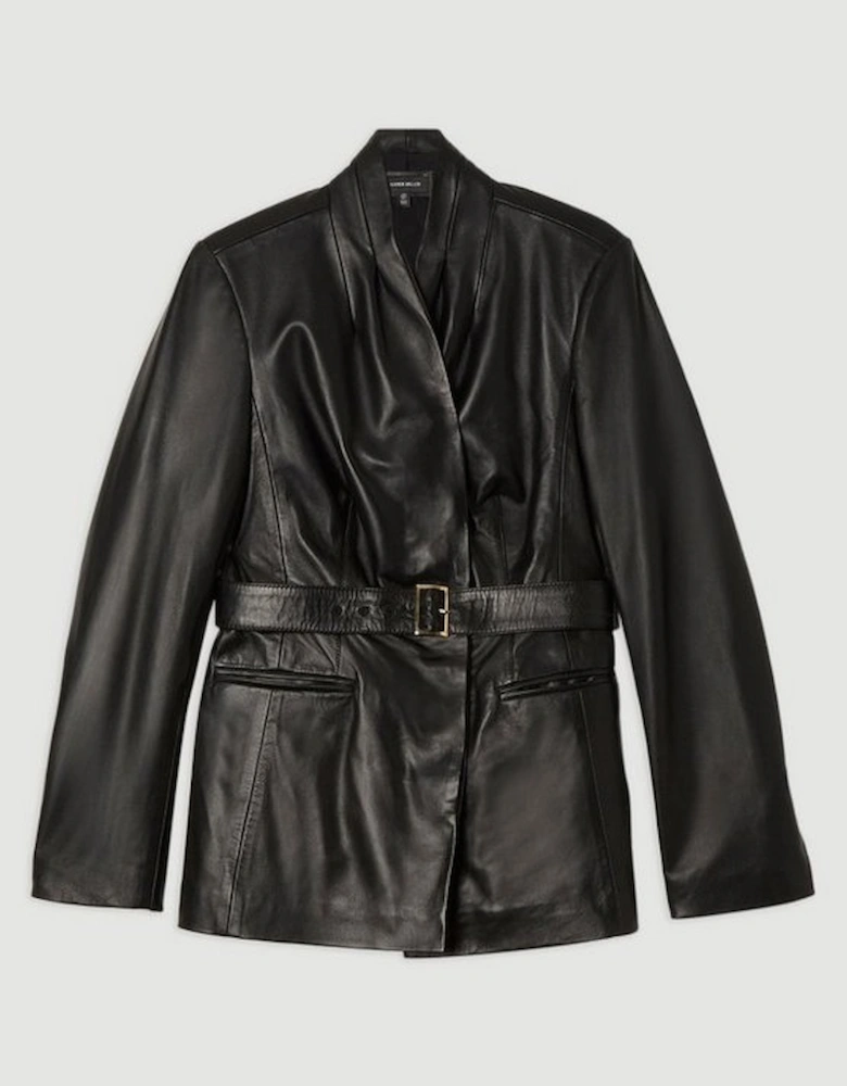 Leather Belted Tailored Blazer