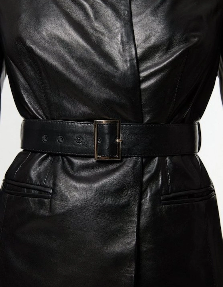 Leather Belted Tailored Blazer