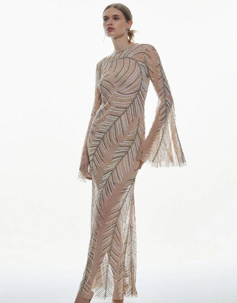 Feather Crystal Embellished Maxi Dress