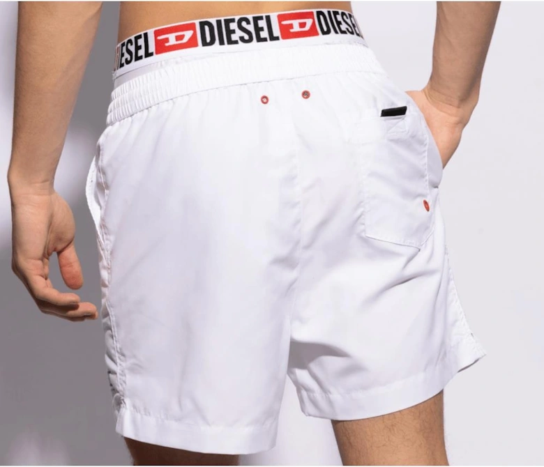 Waistband Logo White Swim Shorts