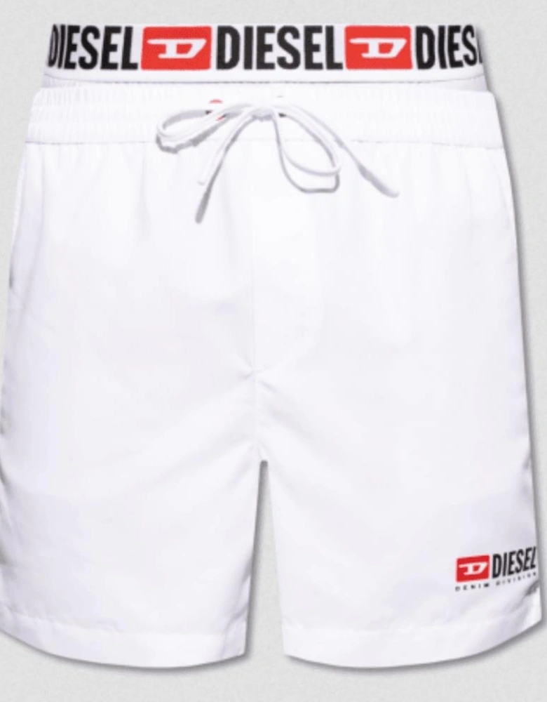 Waistband Logo White Swim Shorts