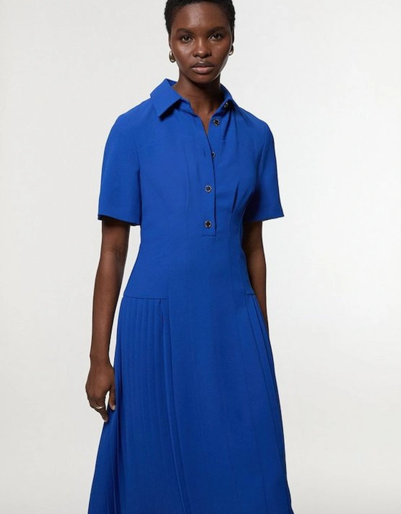 Tailored Crepe Pleated Panelled Shirt Dress