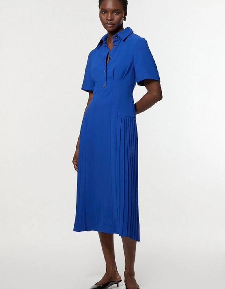 Tailored Crepe Pleated Panelled Shirt Dress