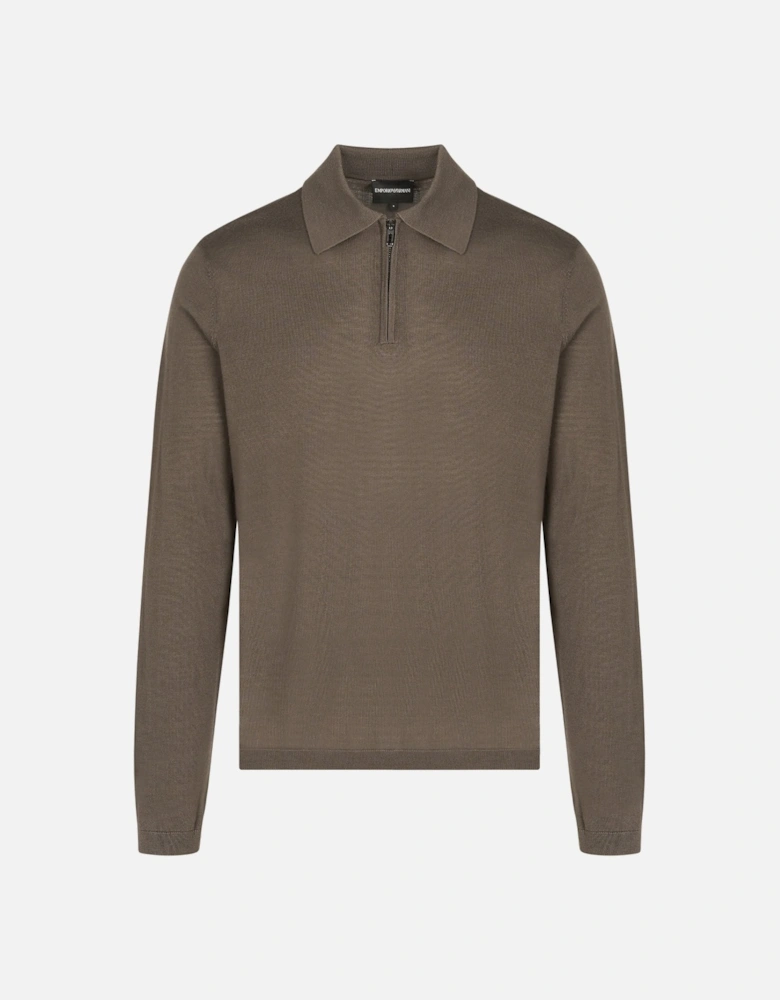 Knitted Zip Ls Polo Khaki