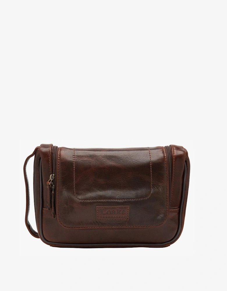 Severn Brown Leather Hanging Washbag