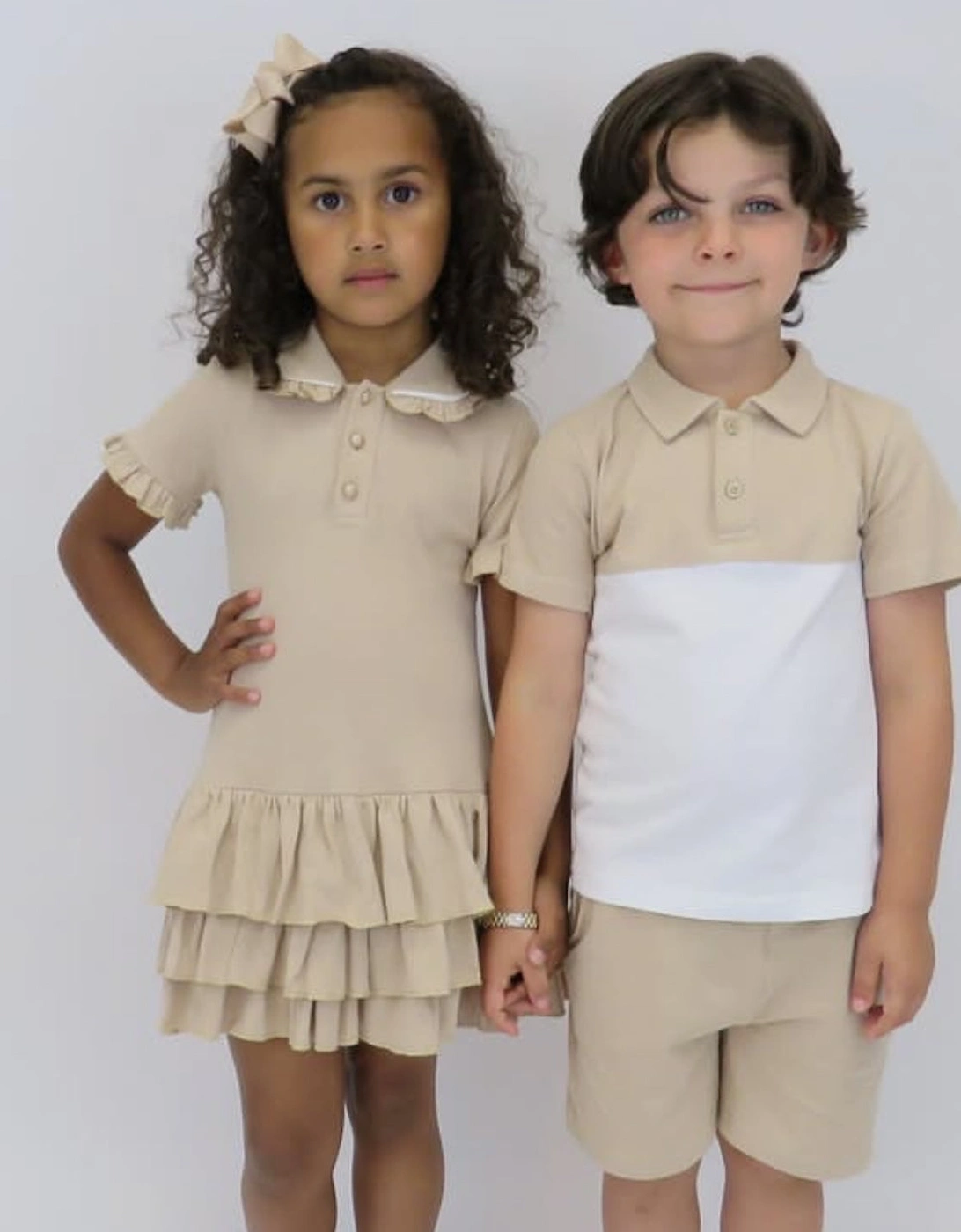 Boys Beige and White Polo Short Set